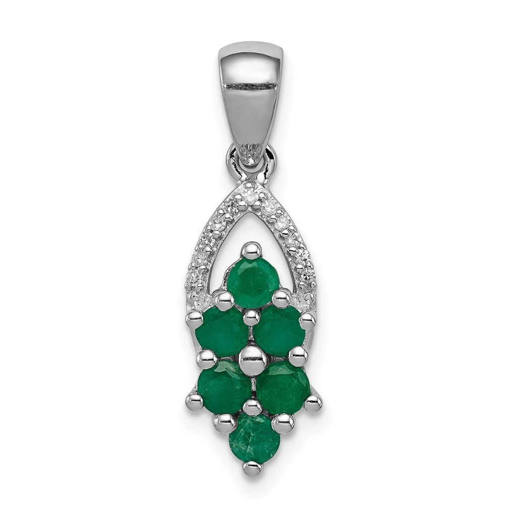 925 Sterling Silver Rhodium-Plated Diamond & Green Emerald Charm Pendant